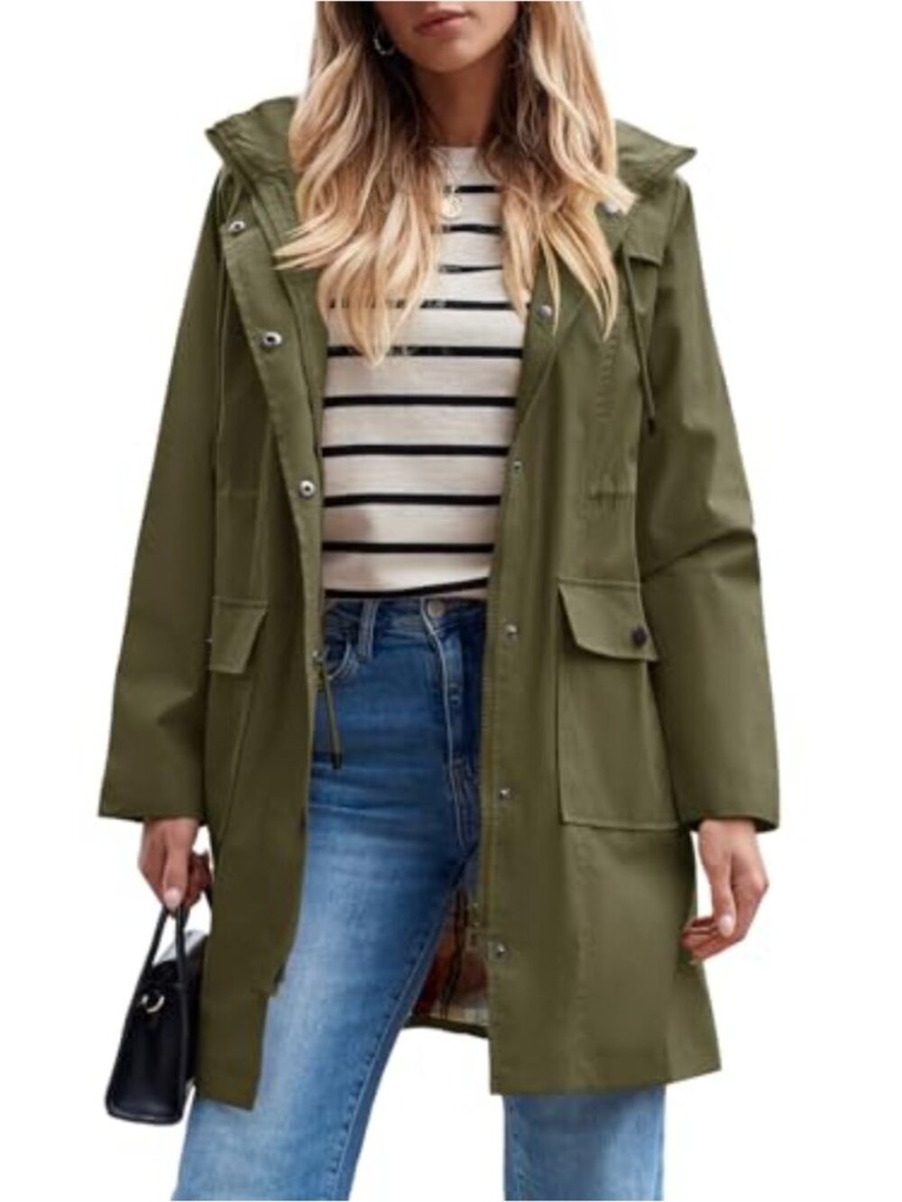 Waterproof Rain Jacket Lightweight Hooded Windbreaker Trench Coat
